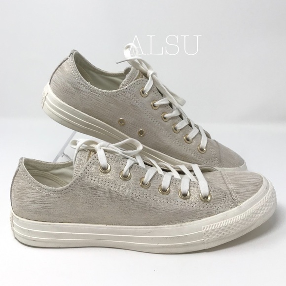 🌸 Sale 🌸 Converse Ctas Metallic Egret Suede Low Top Women's Size 9 561647C - Picture 2 of 8